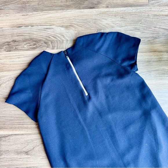 Zara TFR Midnight Blue Ribbed Hem Zip-Up A-Line Mini Dress with Pockets Size S - Picture 9 of 11
